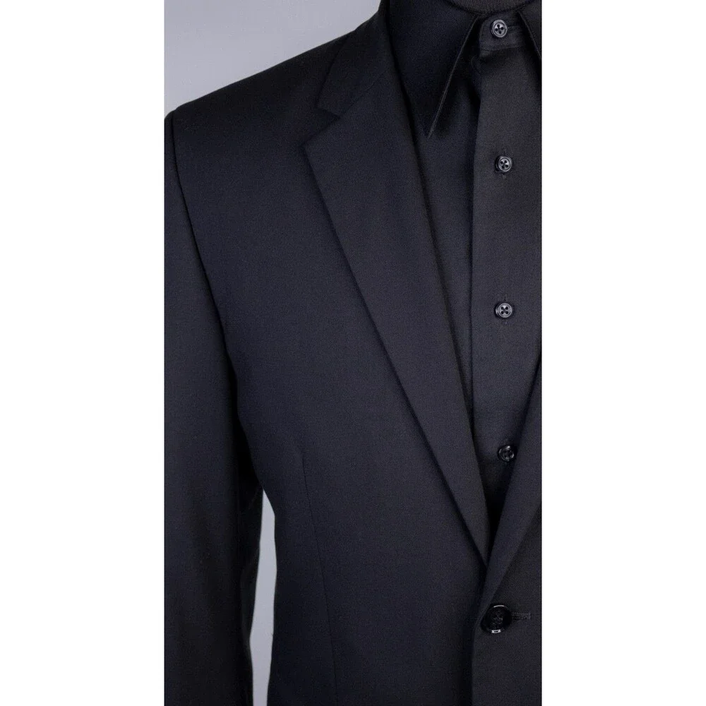 H&M Mens Blazer Jacket Size 42R Skinny Fit Black Sport Coat Two Button Poly